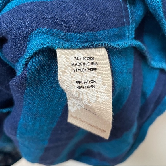 Soft Surroundings Tunic Blue Striped Sunset Cold Shoulder Linen Blend Sz S EUC - Picture 5 of 8